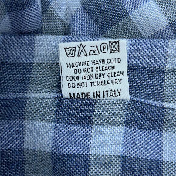 Canali Mens Size M Shirt Casual Button Front Gingham Cotton Blue Gray - Picture 14 of 16